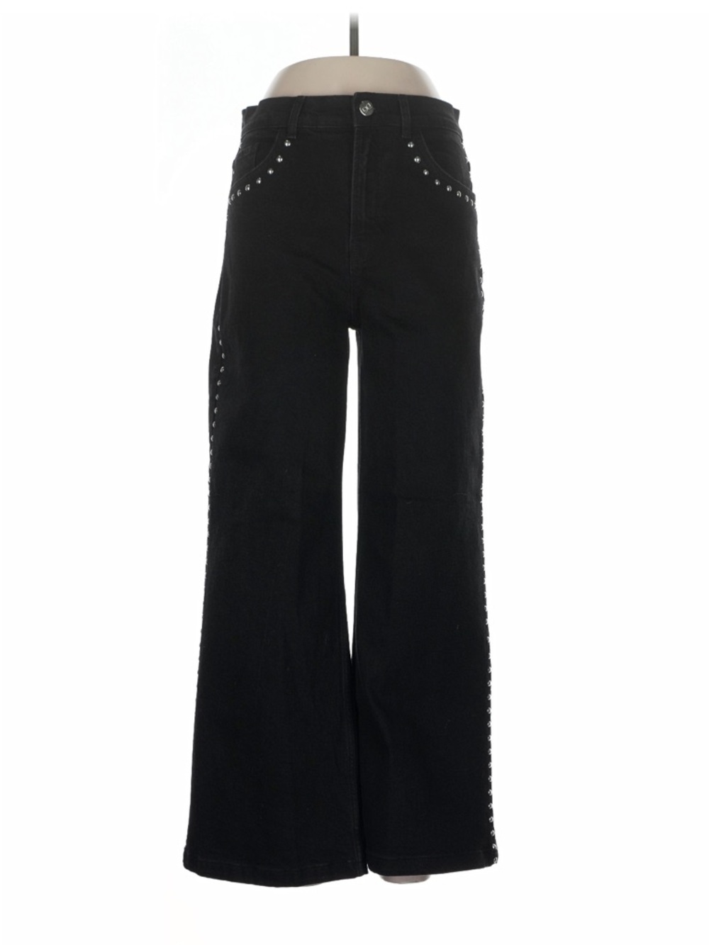 lola Black Wide-Leg Jeans with Stud Trim